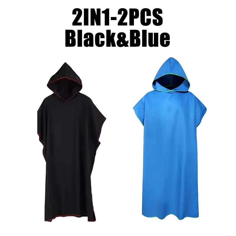Quick Dry Microfiber Hooded Changing Robe - Beach Towel Poncho for Swimming, Travel & Sauna (Men & Women)