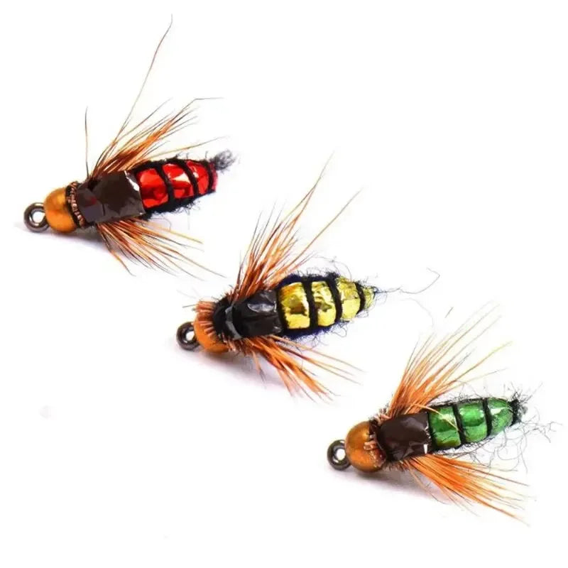 Brass Bead Head Scud Fly Fishing Lures - Fast Sinking Artificial Insect Worm Bait for Trout (5/10pcs Set)