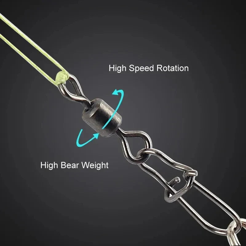 Premium Stainless Steel Fishing Swivel Connectors - 50 Piece Set with Rolling Bearing & Snap Hook for Lure Rigging