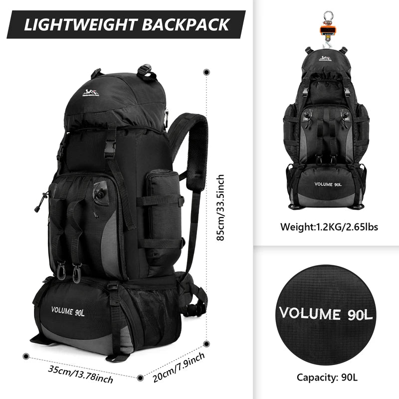 Men's 90L Large Capacity Waterproof Hiking Backpack - Trekking Rucksack for Camping & Outdoor Sports Travel