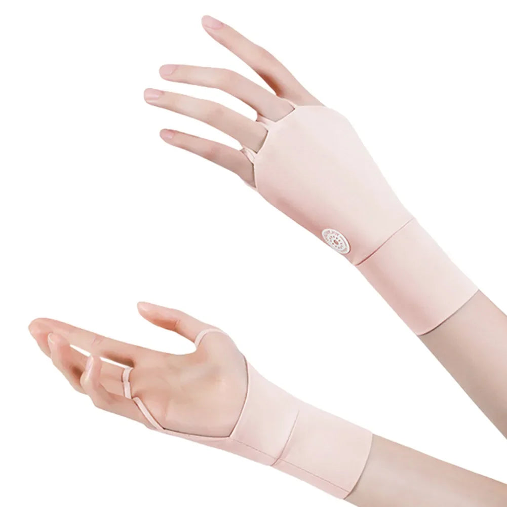 Women's Half-Finger Golf Gloves - UV Protection Ice Silk with Breathable Hollow Palm Design for Outdoor Sports