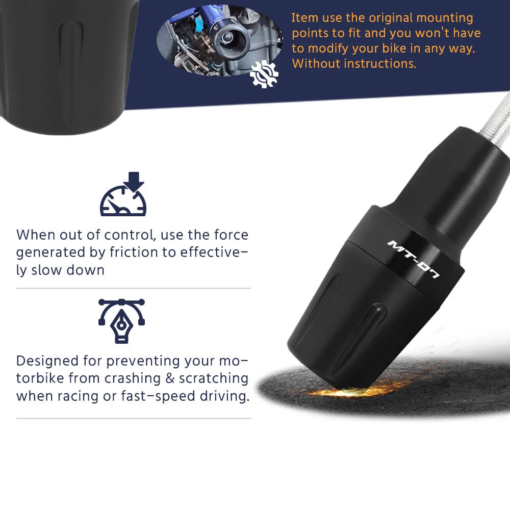 YAMAHA MT-07/FZ-07 Frame Sliders - Crash Protection Pads for MT07 2014-2025, Tracer 700/GT - Motorcycle Falling Protection Accessories