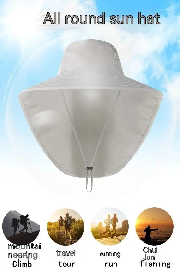 Unisex Wide Brim Safari Hat with Cooling Neck Flap - Sun Protection Baseball Cap for Outdoor Hiking and Fishing