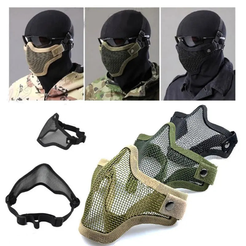 Tactical Steel Mesh Half Face Mask - Camouflage Protective Gear for Paintball, Airsoft & Hunting