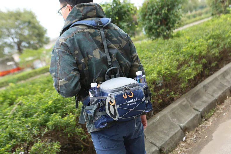 Men's Outdoor Sports Waist Bag - Multi-Purpose Hiking Backpack for Cycling, Camping, Climbing, Running with Water Bottle Holder - Bicycle Fanny Pack for Fishing