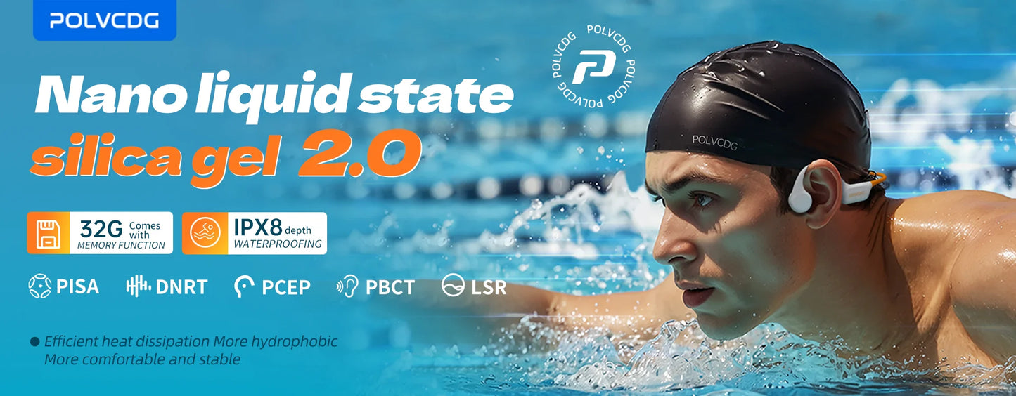 Waterproof Bone Conduction Swimming Headset - Bluetooth 5.3 Wireless Earphones with 32GB Storage, IPX8 Rating & Microphone for Exercise and Fitness