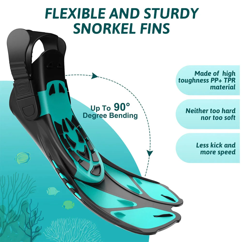 Adjustable Open Heel Swimming Fins - Short Silicone Diving Flippers with Quick-Release Buckles for Adult Men & Women Travel Size