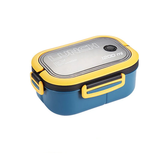 Portable Double-Layer Lunch Box with Compartments - Microwave Safe Food Container with Fork & Spoon Set for Picnic and Fresh Food Storage