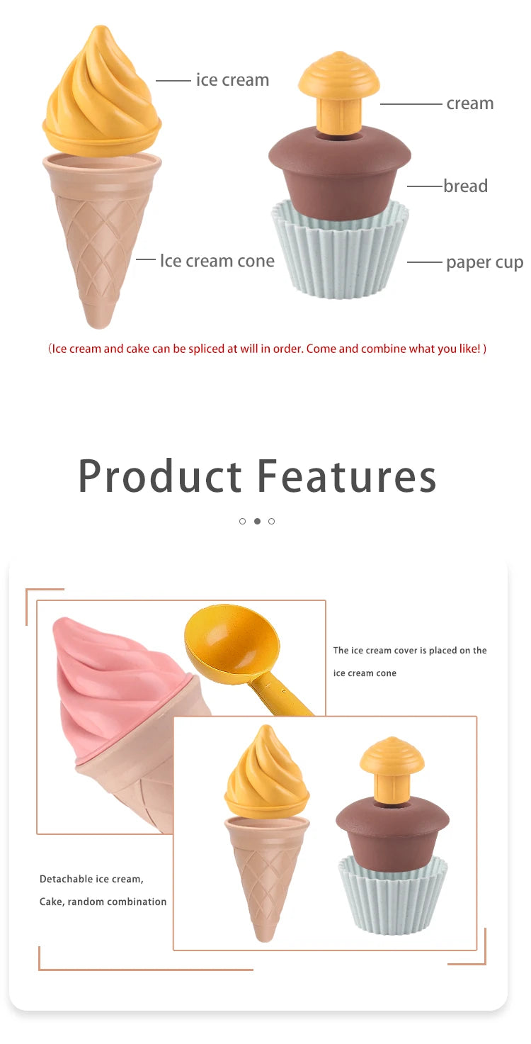 Eco-Friendly Beach Sand Toys Set - Wheat Straw Ice Cream Digging Tools for Kids Outdoor Play (Nordic Design)