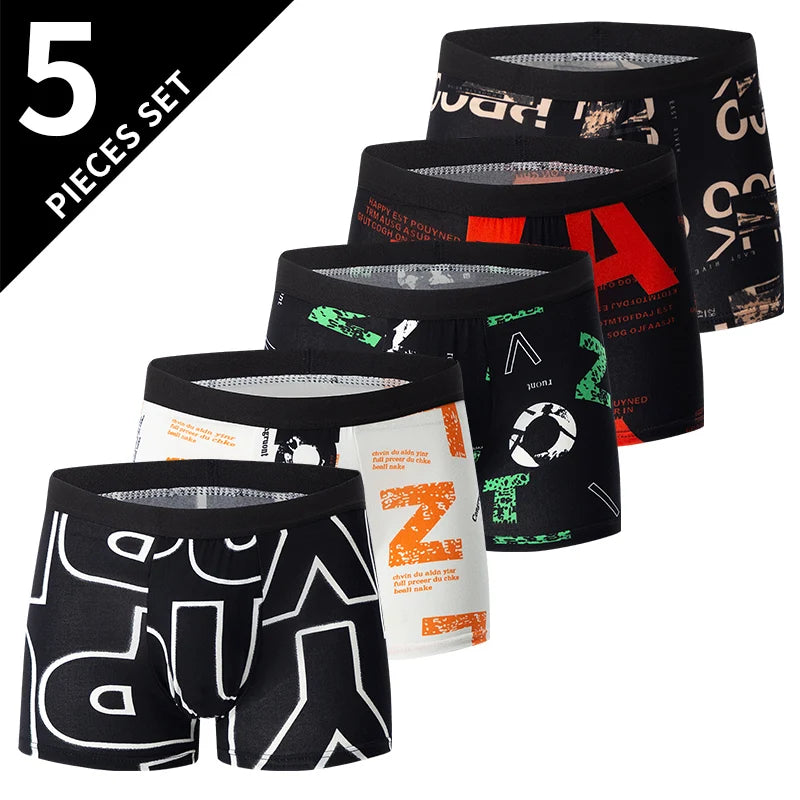 Men's Printed Fashion Boxer Briefs - 4/5 Pack European & American Sizes, Plus Size Comfortable Underwear & Swim Trunks