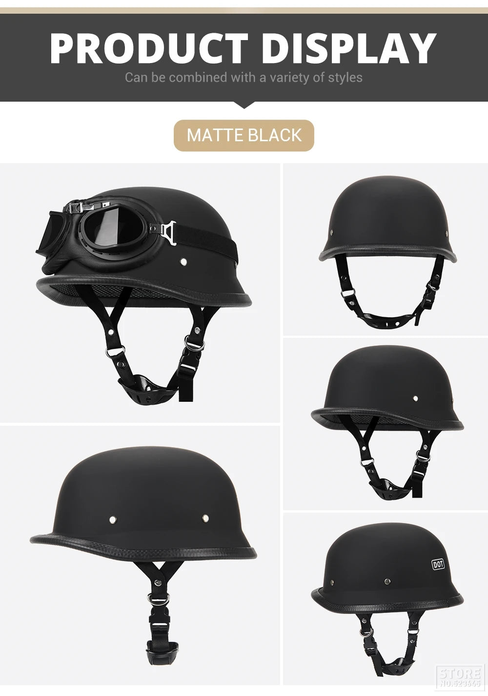 DOT Certified German Leather Vintage Half Helmet - Open Face Motorcycle Helmet for Biker Pilot (S-XXL)