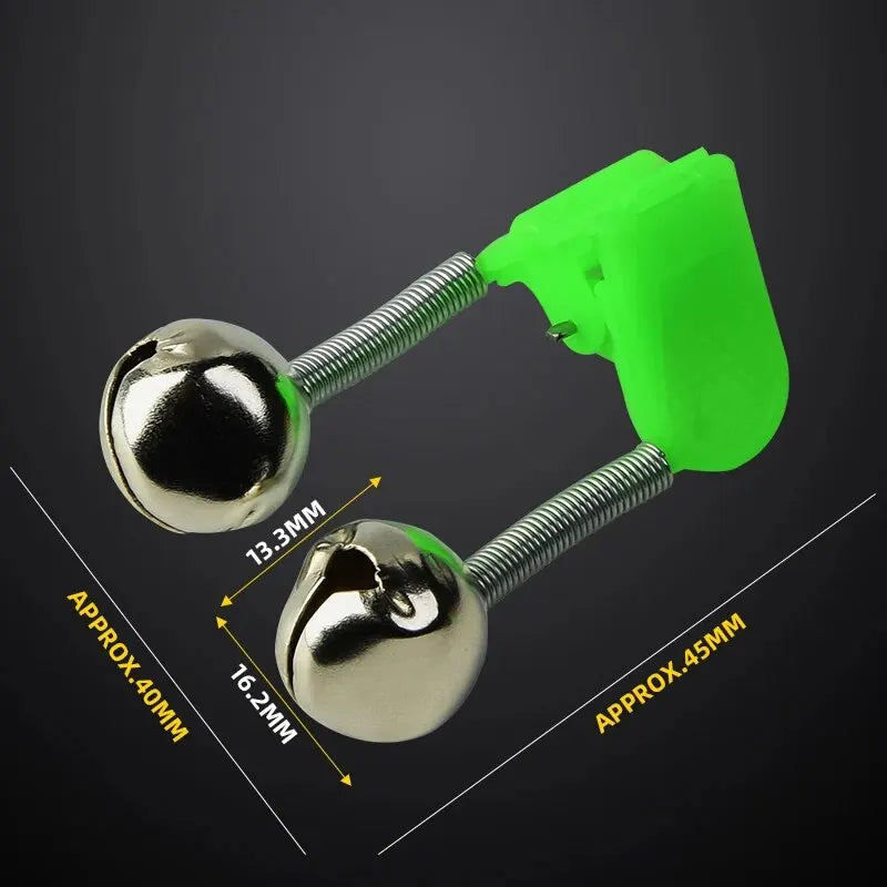 Fishing Rod Bite Alarm Set - 5 Pack Green ABS Bell Clamps with Metal Tips for Outdoor Fishing
