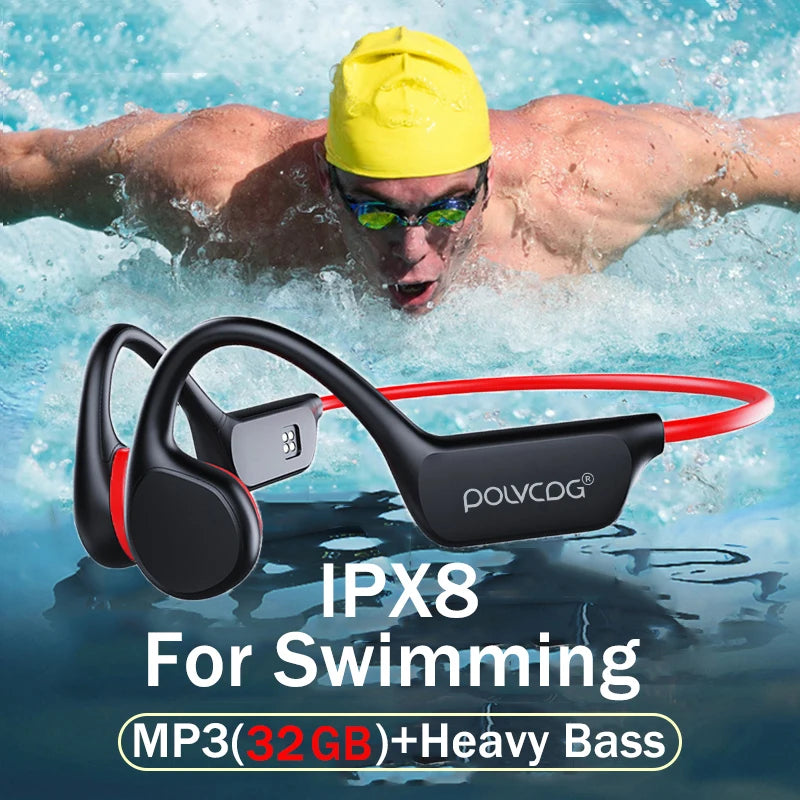 Waterproof Bone Conduction Swimming Headset - Bluetooth 5.3 Wireless Earphones with 32GB Storage, IPX8 Rating & Microphone for Exercise and Fitness