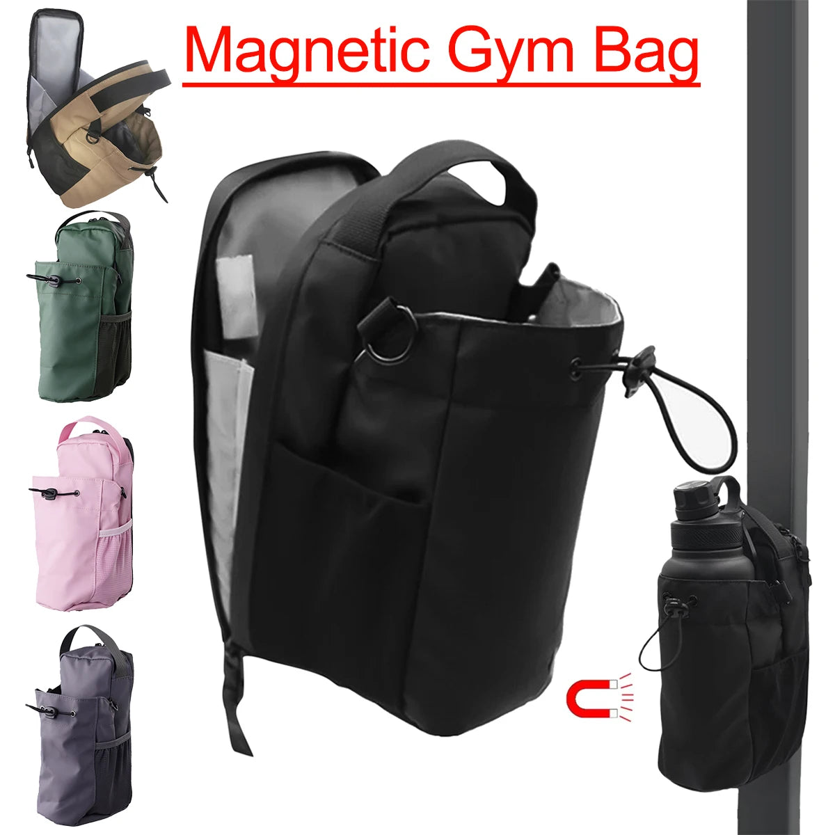 Magnetic Gym Sling Bag Water Bottle & Phone Holder Waterproof Crossbody Bag for Outdoor Sports Travel Fitness Accessories