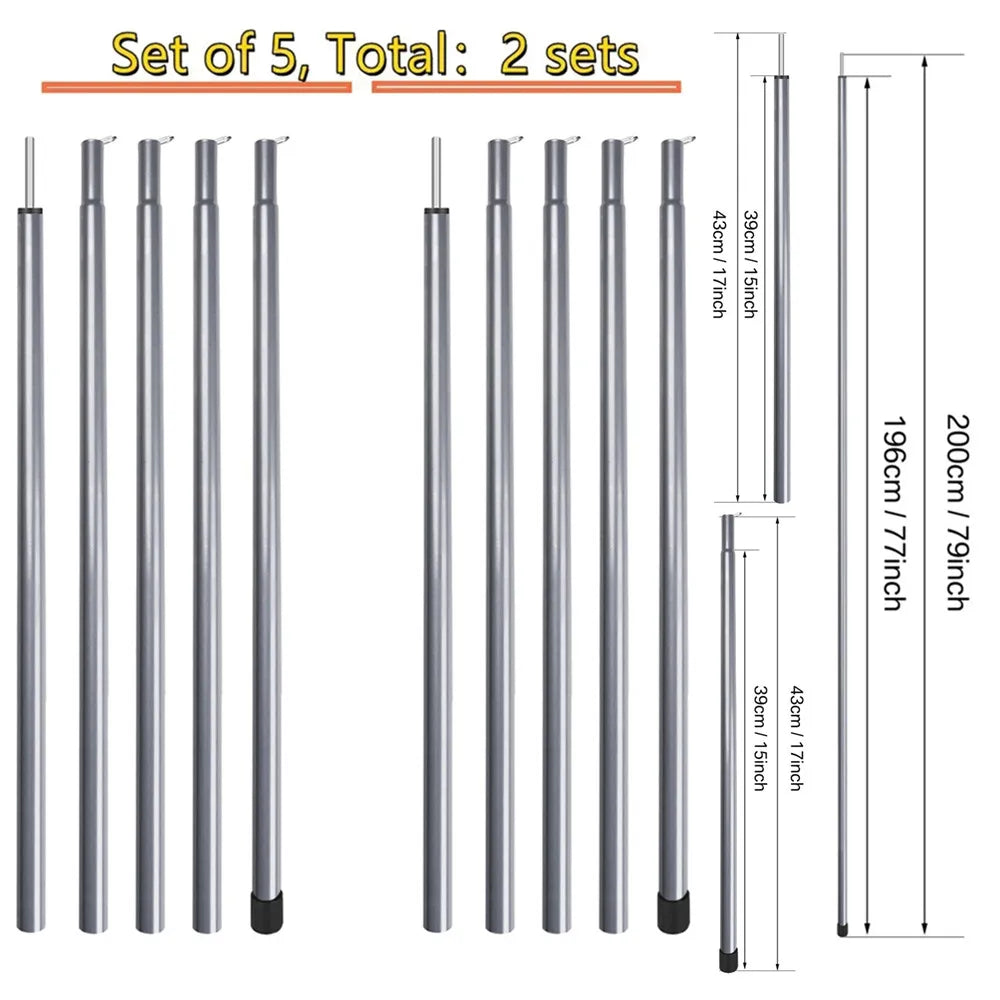 Universal Telescopic Tent Poles - Set of 2 Adjustable Aluminum Camping Awning Poles for Canopy Headroom