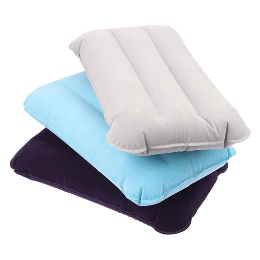 oldable Inflatable Travel Pillow - PVC Flocking Air Cushion for Camping, Hiking, Flight & Outdoor Sleep