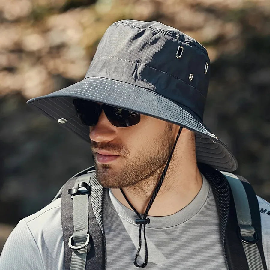 Men's Summer Fisherman Bucket Hat - Wide Brim Sun Protection Cap for Outdoor Activities
