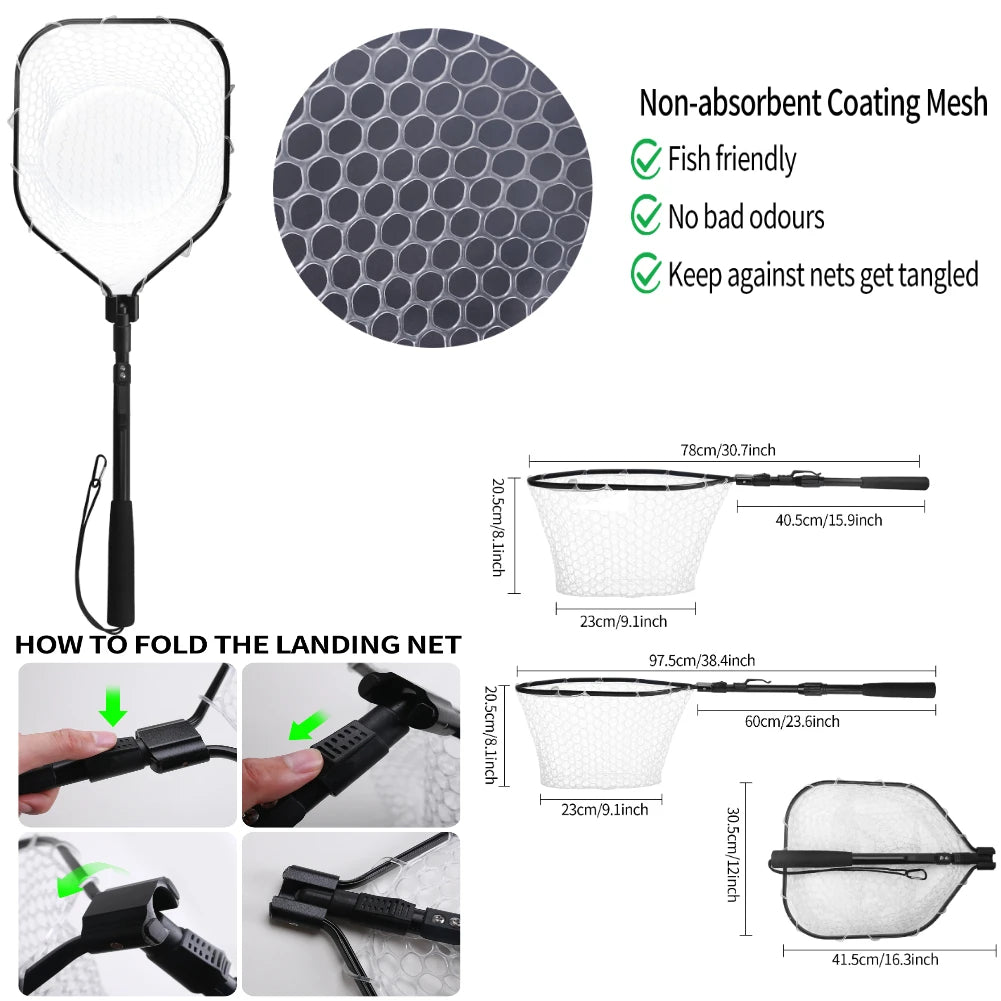 Professional Telescoping Fishing Landing Net - Aluminum Alloy Construction - Extends 55cm to 190cm with Folding Mesh Design