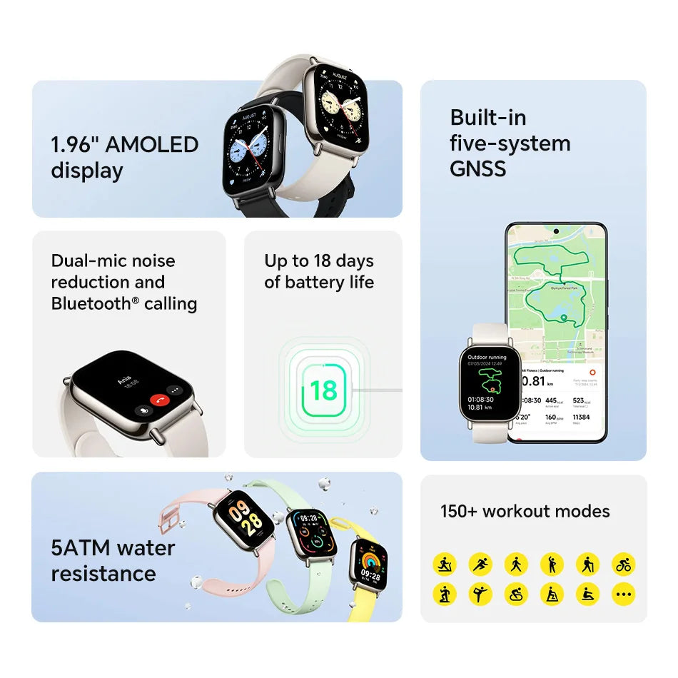 Xiaomi Redmi Watch 5 Lite Global Version - 1.96" AMOLED Display - 18-Day Battery Life - Bluetooth Calling - Built-in GNSS - 5ATM Water Resistant