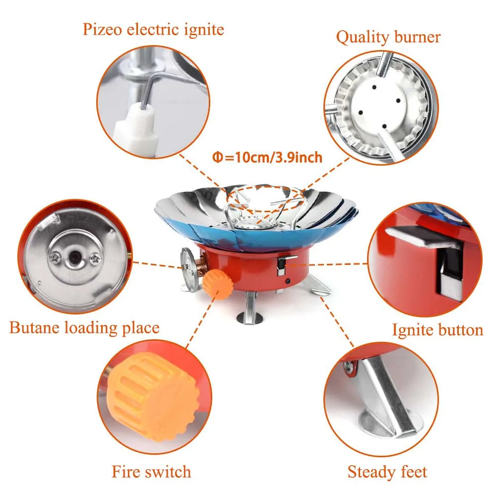 2800W Windproof Portable Outdoor Stove - Camping Gas Stove with Storage Bag
