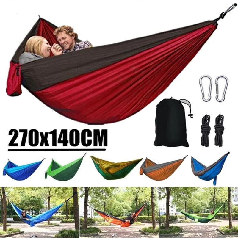 Portable Nylon Camping Hammock - High Strength Parachute Fabric Hanging Bed for Single Person Outdoor Use