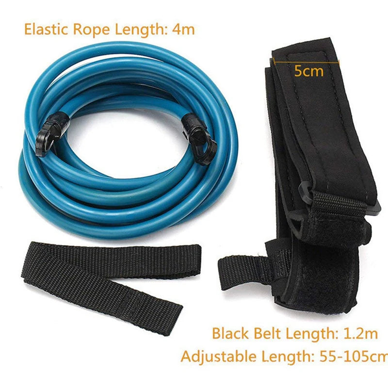 Swimming Training Resistance Belt - 4M Elastic Tether Harness with Stationary Leash for Pool Exercise and Swim Training Accessories
