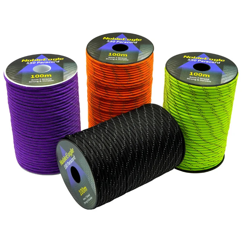550 Paracord 7-Strand Reflective Military Tactical Rope - 4mm Parachute Cord for Camping, DIY Bracelets & Outdoor Gear