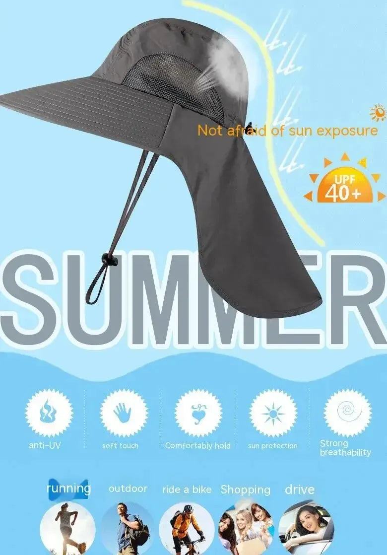 Unisex Wide Brim Safari Hat with Cooling Neck Flap - Sun Protection Baseball Cap for Outdoor Hiking and Fishing