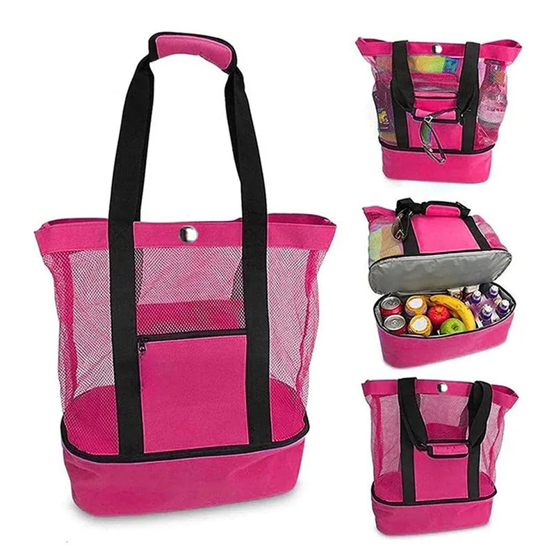 Waterproof Double-Layer Beach Tote Bag - Large Capacity Mesh Swimming Storage Bag with Heat Preservation for Women