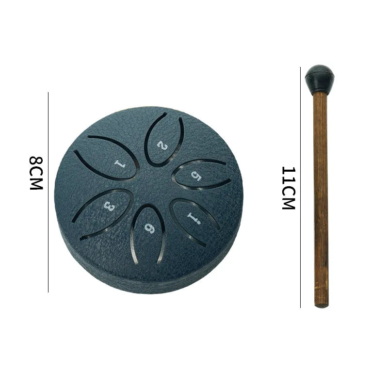 3 Inch Steel Tongue Drum - 6 Tones Mini Hand Drum - Carbon Steel Percussion Instrument with Mallets