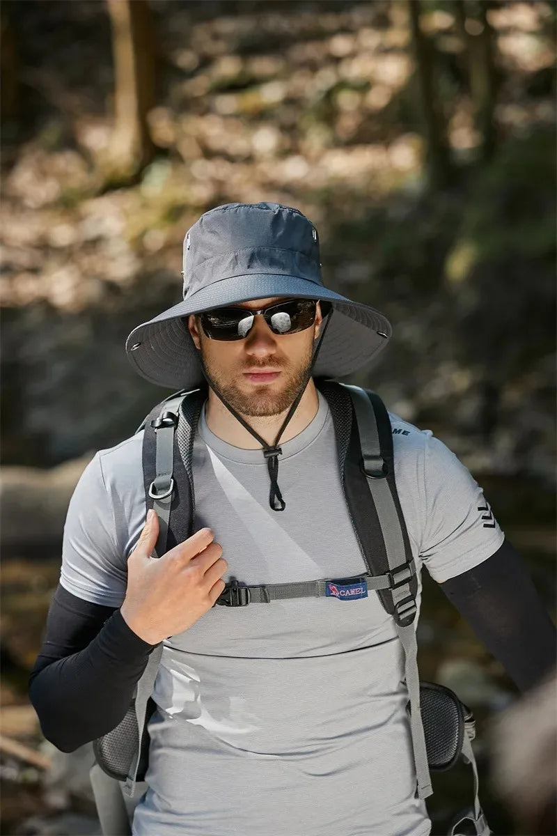 Men's Summer Fisherman Bucket Hat - Wide Brim Sun Protection Cap for Outdoor Activities