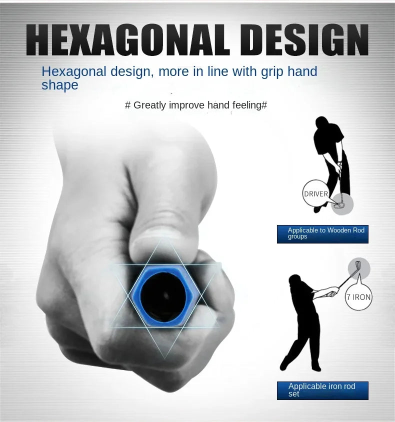 Hexagonal Rubber Golf Club Grips - PGM SB004 Universal Grip for Iron, Wood & Putter Clubs (Black/Blue)