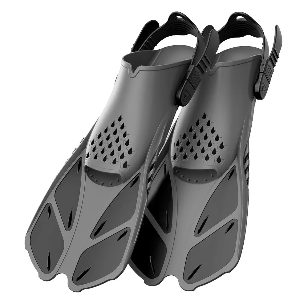 Adjustable Open Heel Swimming Fins - Short Silicone Diving Flippers with Quick-Release Buckles for Adult Men & Women Travel Size