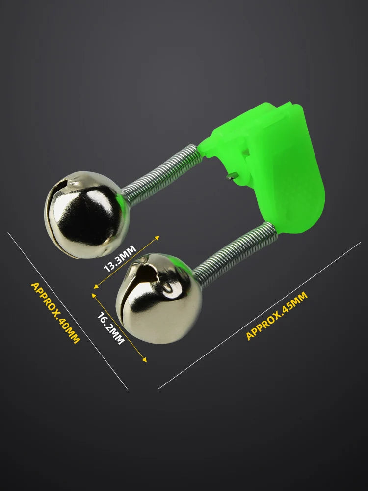 Fishing Rod Bite Alarm Set - 5 Pack Green ABS Bell Clamps with Metal Tips for Outdoor Fishing