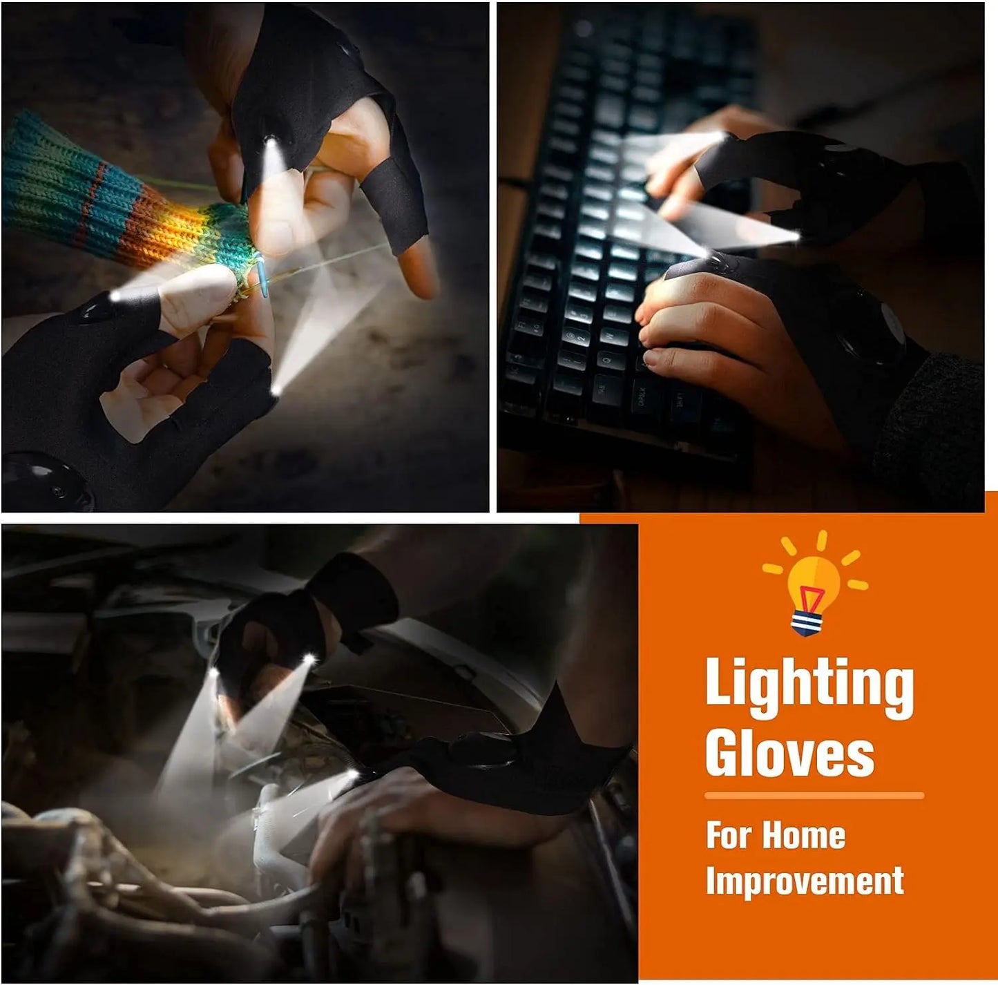 Waterproof LED Fingerless Gloves - Half Finger Flashlight Gloves for Men Women Outdoor Night Fishing Cycling Running