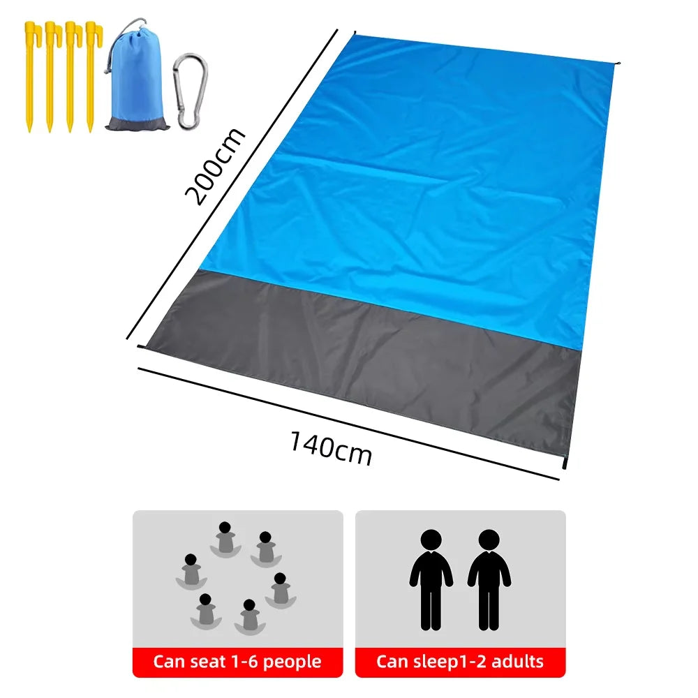 Extra Large Waterproof Outdoor Mat - Lightweight Folding Beach Blanket with Sand Free Pockets for Camping and Picnics