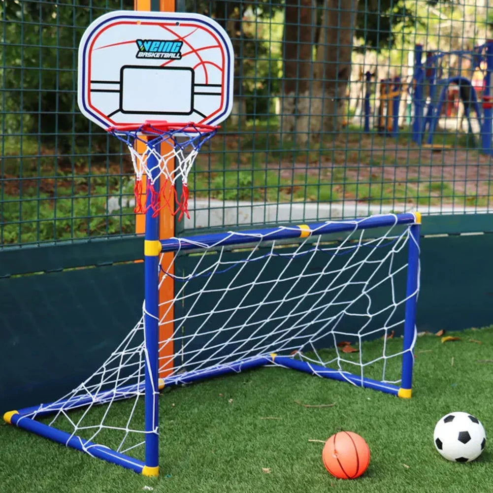 Football Goal Soccer Door Gate Post Set Football Goal Fun Games Toys with Basketball Stand Football Goal