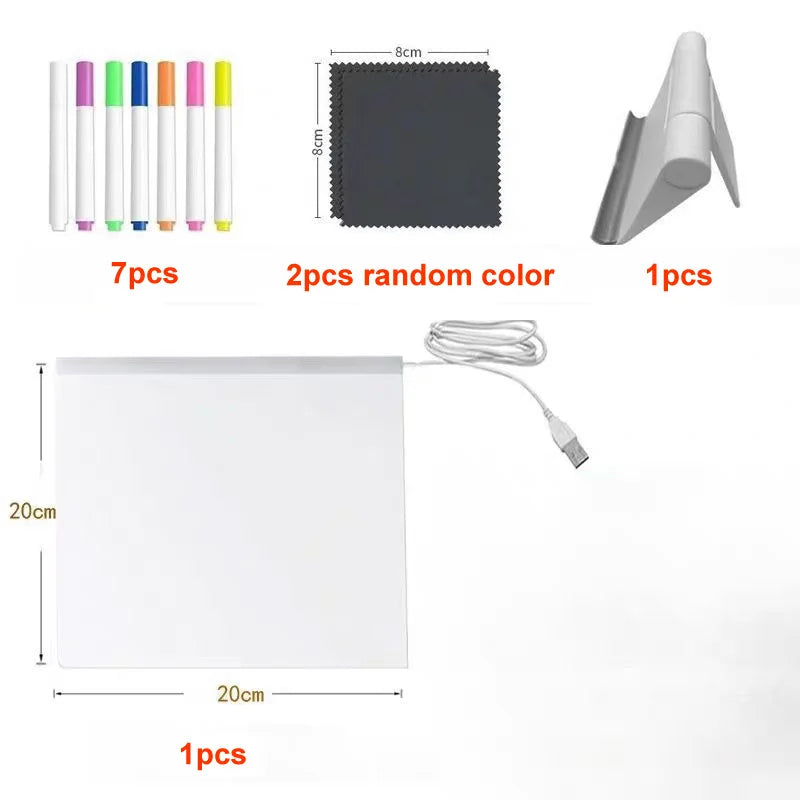 LED Acrylic Drawing Board - Rewritable Children's Message Lamp with 7 Colorful Pens