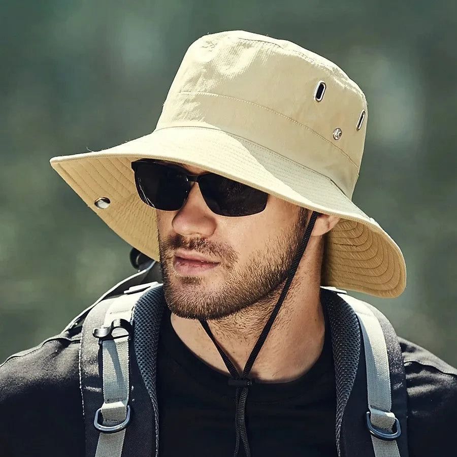 Men's Summer Fisherman Bucket Hat - Wide Brim Sun Protection Cap for Outdoor Activities