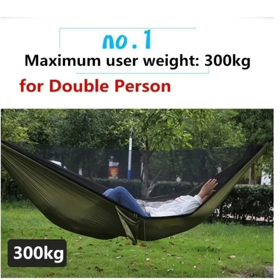 Lightweight Parachute Fabric Camping Hammock with Mosquito Net - High Strength Hanging Bed 250x120cm