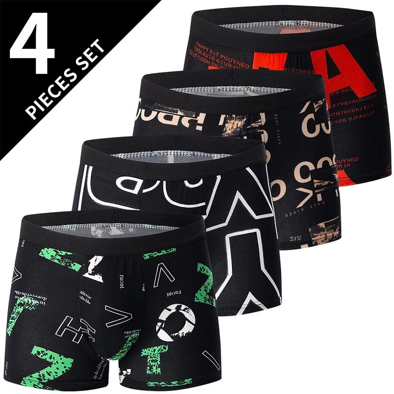 Men's Printed Fashion Boxer Briefs - 4/5 Pack European & American Sizes, Plus Size Comfortable Underwear & Swim Trunks