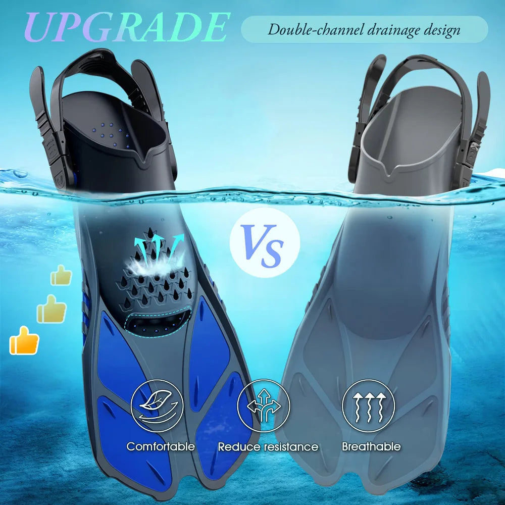 Adjustable Open Heel Swimming Fins - Short Silicone Diving Flippers with Quick-Release Buckles for Adult Men & Women Travel Size
