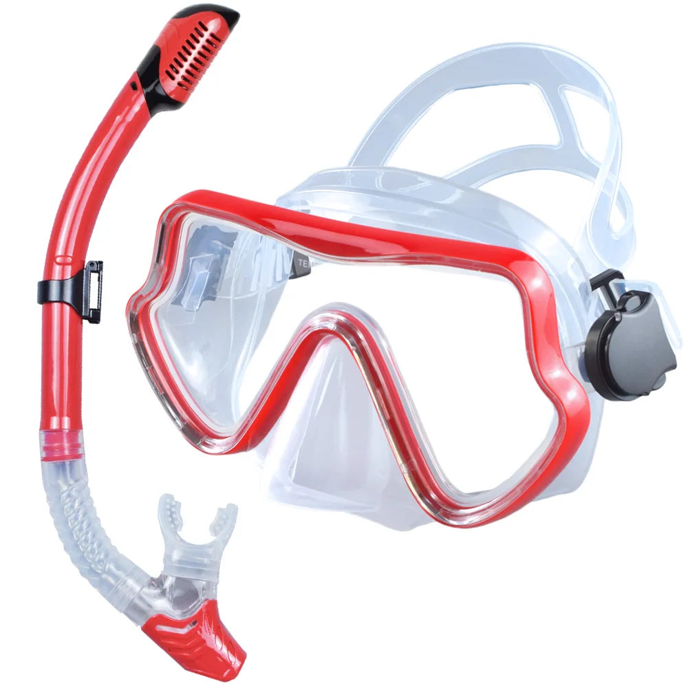 Professional Adult Diving Mask & Snorkel Kit - Tempered Glass Panoramic Swimming Goggles with Training Snorkel Gear