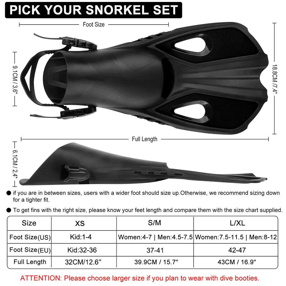 Adjustable Silicone Swimming Fins - Short Travel Diving Flippers with Open Heel Design for Adults, Youth & Kids