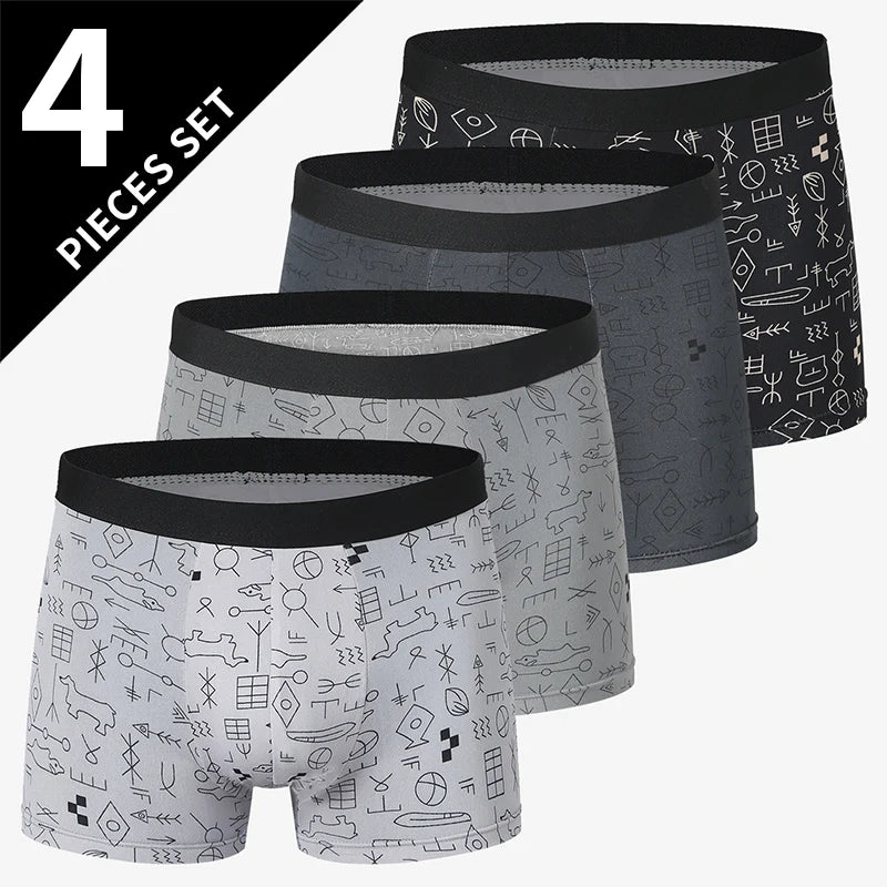 Men's Printed Fashion Boxer Briefs - 4/5 Pack European & American Sizes, Plus Size Comfortable Underwear & Swim Trunks