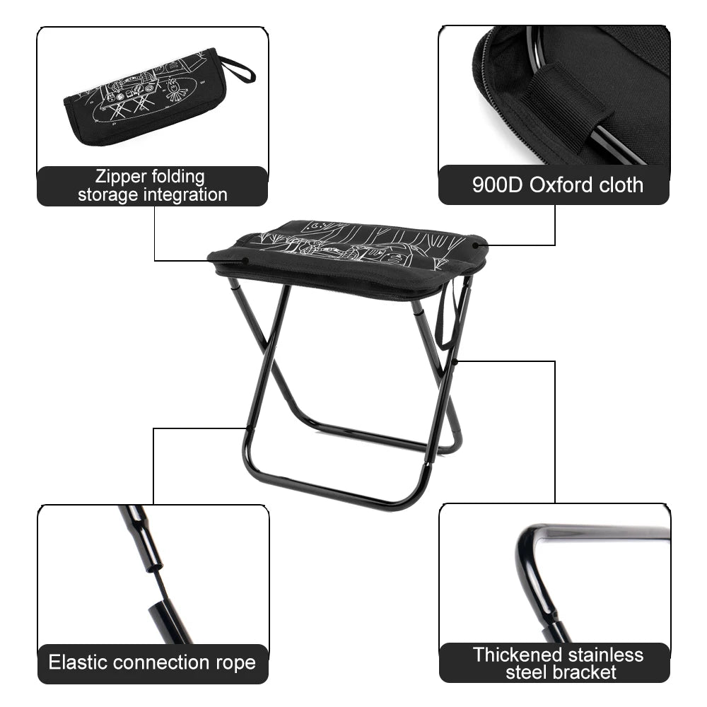 Portable Foldable Camping Chair - Lightweight Stainless Steel Outdoor Stool with Zipper Storage for Hiking, Fishing & Travel