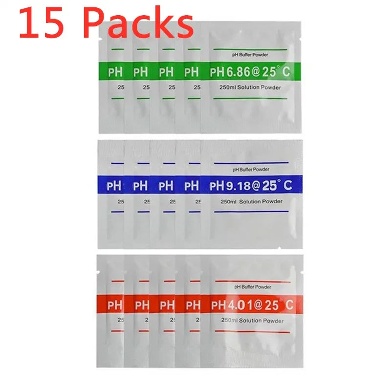 pH Meter Calibration Buffer Powder Set - 3/15 Pieces - 4.01, 6.86, 9.18 pH Calibration Points - Measurement Solution for pH Test Meters