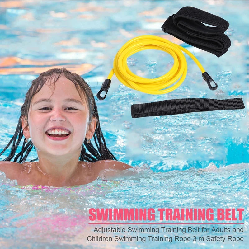 Swimming Training Resistance Belt - 4M Elastic Tether Harness with Stationary Leash for Pool Exercise and Swim Training Accessories
