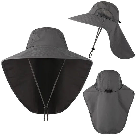 Unisex Wide Brim Safari Hat with Cooling Neck Flap - Sun Protection Baseball Cap for Outdoor Hiking and Fishing