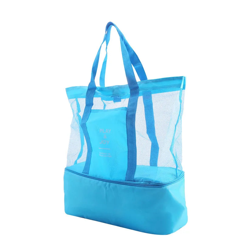 Waterproof Double-Layer Beach Tote Bag - Large Capacity Mesh Swimming Storage Bag with Heat Preservation for Women